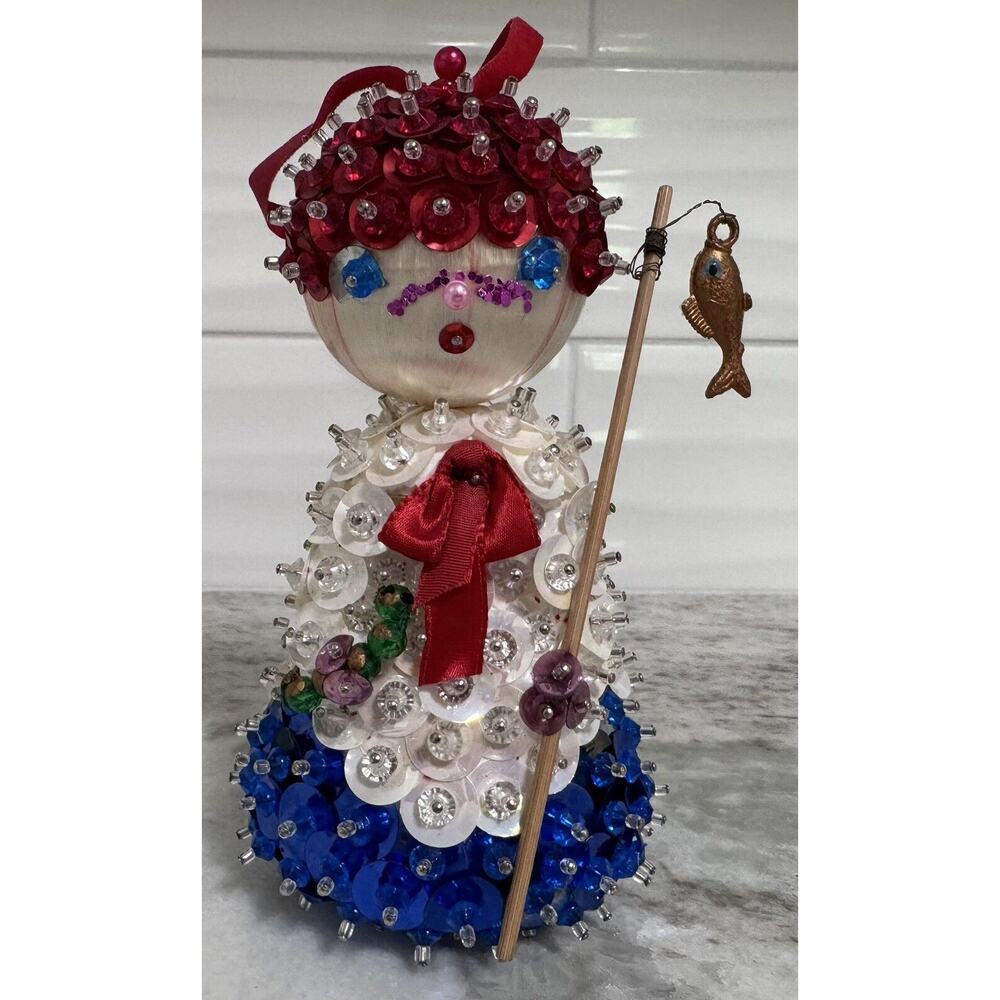 Vtg 70s The Littlest Choir Boy Collectors Sequin Christmas Ornament Gena Kinder